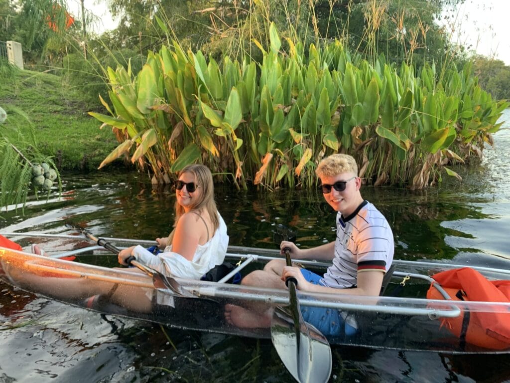 Couple on Clear Kayak Tour Orlando Florida Lake Ivanhoe Epic Paddle Adventure Day Date